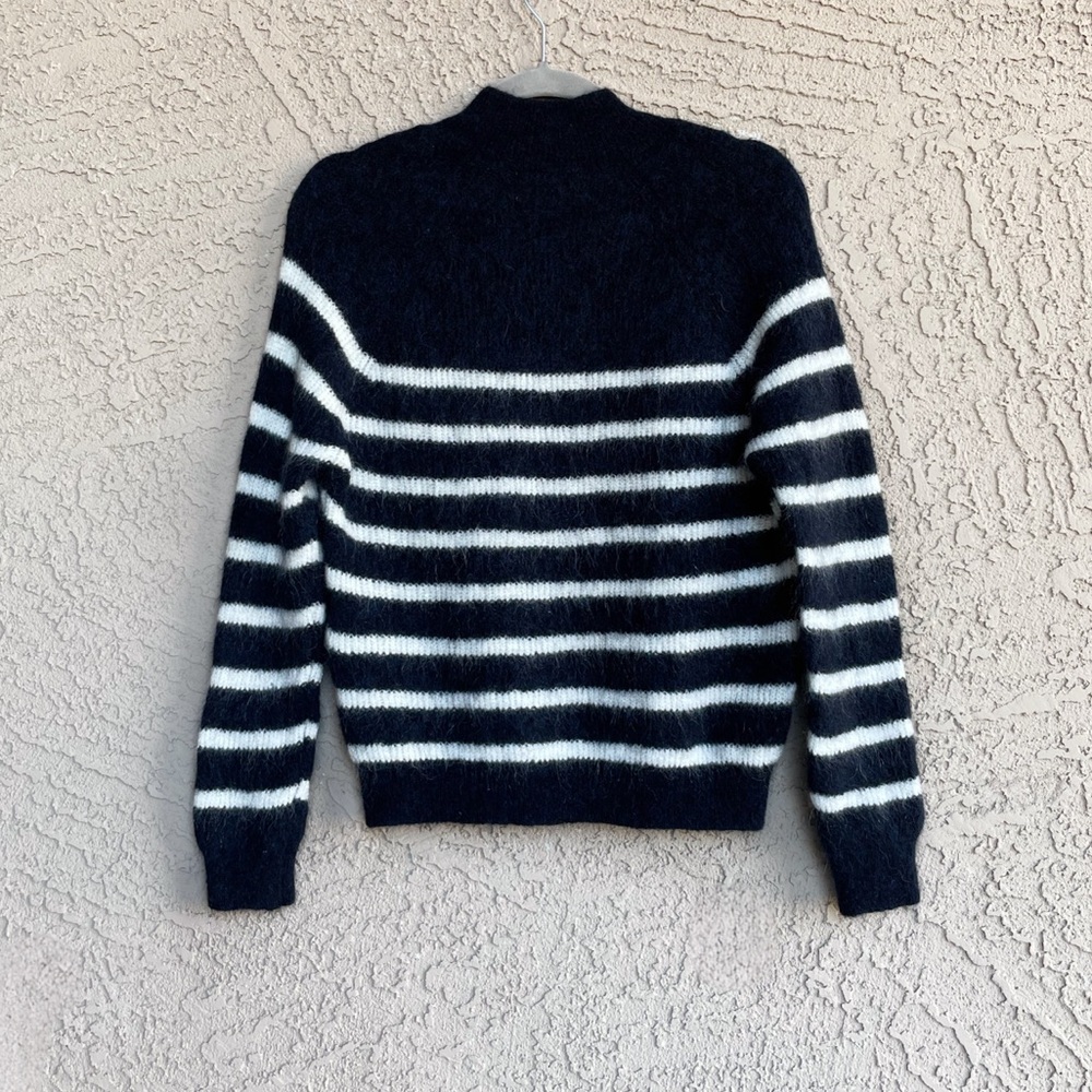 SEZANE Navy Blue & White Striped Alpaca Wool Sweater Fuzzy Preppy Trudy Jumper - Picture 11 of 16